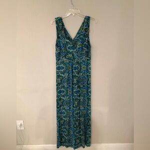 Chelsea & Theodore Teal and Blue Paisley Maxi Dress NWT L